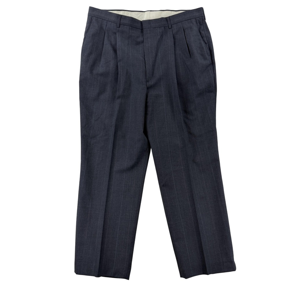 Haggar‎ Dress Pants Mens 38x29 Gray Wool Blend Pleated Gentleman's Fit Striped